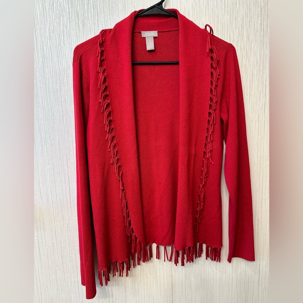 Chico's‎ Red Fringe Cardigan Sweater
